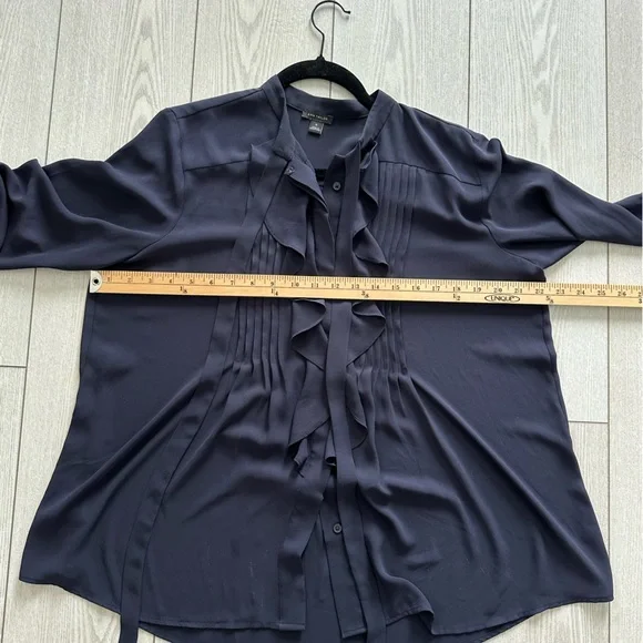 Ann Taylor Navy Ruffle Tie-Neck Blouse - Picture 6 of 7